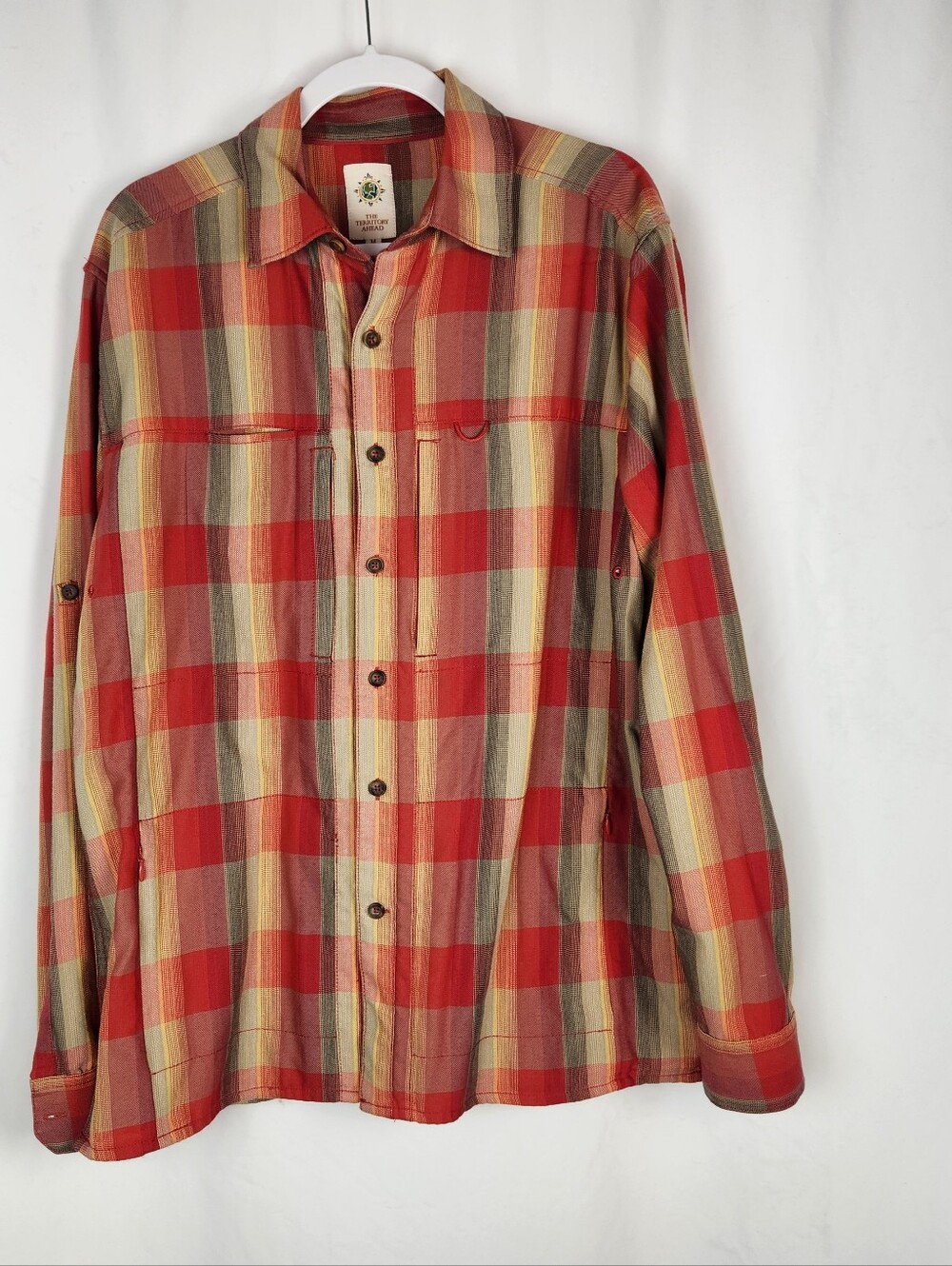 The Territory Ahead Shirt Mens Yellowstone River Fishing Vented Medium Red Ochre